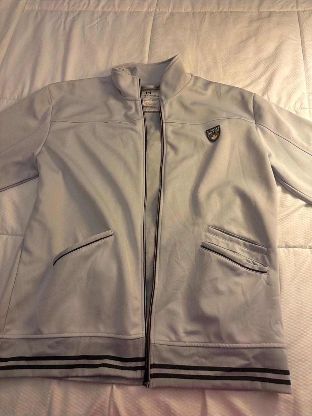 Mens XL Roots Light Gray Full-Zip Shirt Jacket with Crest Trim